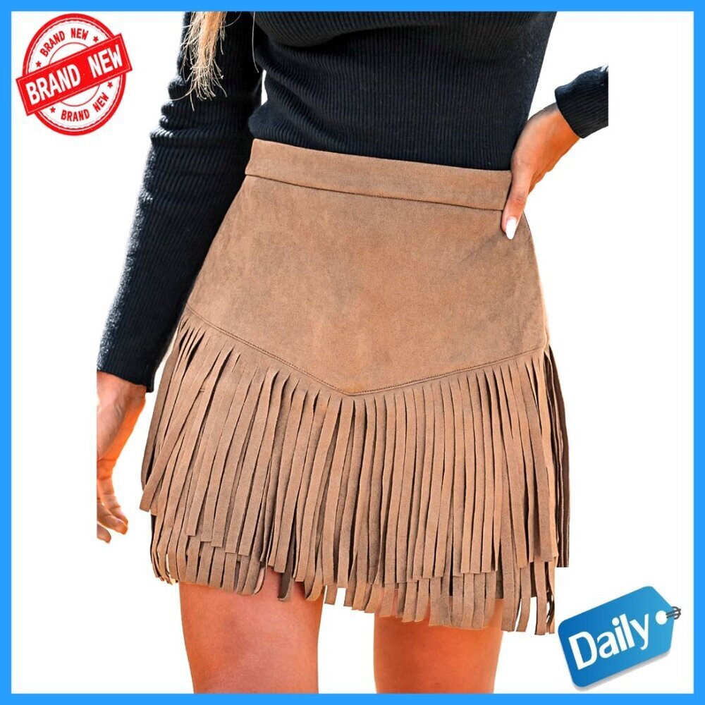 Fringe Western Mini Skirt High Waist Suede Tassel Cowgirl Concert